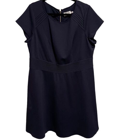 Eliza J- Women’s Navy Blue Fit Flare Stretch Short Sleeve Knee Length Dress, 16W - Picture 1 of 7